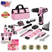 12V Pink Cordless Drill Driver & Tool Set - Stylish DIY Home Kit w/ Storage Bag