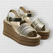 Kenneth Cole New York Shelby Womens Metallic Ankle Strap Espadrilles (Size 9.5)