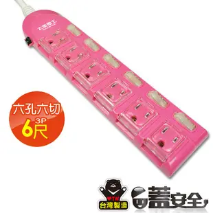 【太星電工】 蓋安全彩色電腦線六開六插((3P15A6尺)) OC66306 (3.2折)