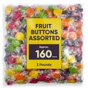 Assorted Fruit Buttons Hard Candy - 2 Pounds Approx 160 Pieces