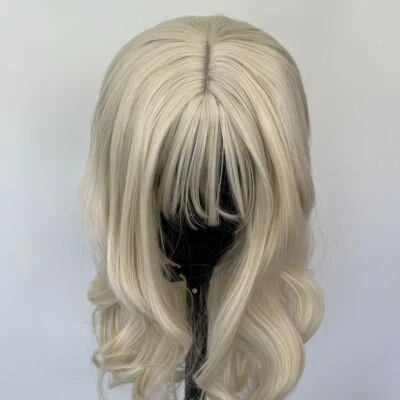Synthetic Hair Platinum blonde Soft Long Wavy Cosplay Wig With Fringe Halloween