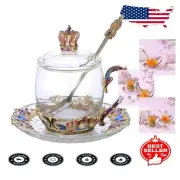 Delicate 11oz Antique Glass Tea Mug with Crystal Lid and Spoon - Gift Under $50