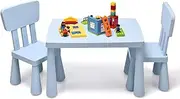 BABY JOY Kids Table and Chair Set, 3 Piece Children Activity Table for Reading, Drawing, Writing, Snack Time & Arts Crafts, Toddler Play Study Dining Desk & Chair for Preschool & Playroom (Blue)