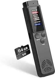 XIULIUU Digital Voice Recorder, 64GB Portable Audio Voice Activated Recorder with Playback, Password, Timed Recording, Noise Reduction, USB Rechargeable Tape Recorder MP3 Player for Lectures Meetings
