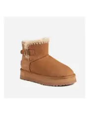 [Ozwear Ugg] Buckled Platform Mini Boots in Chestnut
