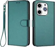 Cover Compatible with Tecno Spark 10 Pro Magic Magenta 4G,Compatible with Tecno Spark 10 Pro Magic Magenta 4G [PU+TPU] Card Slot Wallet Lanyard Phone Case Green2