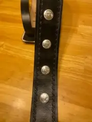 CUSTOM MADE GENUINE LEATHER GUITAR STRAP BLACK 3' WIDE & CONCHOS