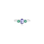 Emerald, Tanzanite Ring, 925 Sterling silver Engagement gift ring proposal rings