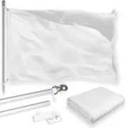 Combo Pack: 6 Feet Tangle Free Spinning Flagpole (Silver) Solid White Flag