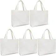 5-Pack Eco-Friendly Reusable Canvas Tote Bags – Large, Lightweight & Washable Grocery Shopping Bags | Versatile Plain Totes for Crafts, DIY Projects, Art & Gifts | Stylish Beige & Natural Colors