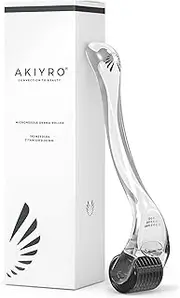 AKIYRO Derma Roller Titanium - 0.30mm Microneedle Roller with Case - 192 Micro Needling Dermal Kit for Face, Scalp and Body - At Home Microneedling Device for Women and Men (Black)