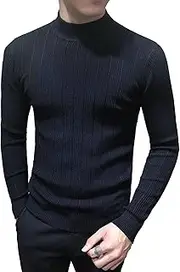 [Gsywaipei] Mens Mock Neck Knitted Sweater Slim Fit Long Sleeve Male Knit Pullover Casual Basic Knits Solid Sweaters, Black, XXL