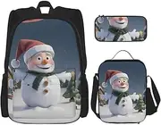 Christmas Santa Snowman Backpack With Lunch Box And Pencil Case 3 In,Kawaii Backpacks With Lunch Bag Matching Combo