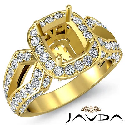 Cushion Shape Semi Mount Diamond Engagement Filigree Ring 14k Yellow Gold 1.4Ct