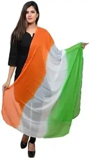 [LALARIYA THE FASHION] Tie-Dye Chiffon Fabric Dupatta, Tricolour Tiranga Chunni, 2.25 Metres, Republic/Independence Day Special, Pack 1, Orange.White,Green, One size
