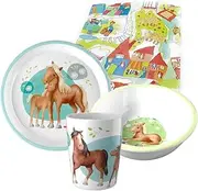 Haba Horses Melamine Tableware Gift Set Christening 1st Birthday Children's Tableware Girls (3-Piece)
