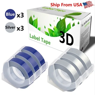 (3Blue+3Silver) LabelTape 3D Fit For Dymo S0717900 Junior Embosser Home