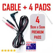 TENS EMS ELECTRODE CABLE WIRE LEAD + 4 LARGE 9cm x 5cm PREMIUM PADS
