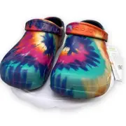 Crocs Tie Dye Unisex Bistro Rainbow Clogs Slip Resistant Mens 11/Womens 13