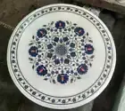 18" White Marble Table Top Coffee Center Inlay Lapis Mosaic Home Decor w85