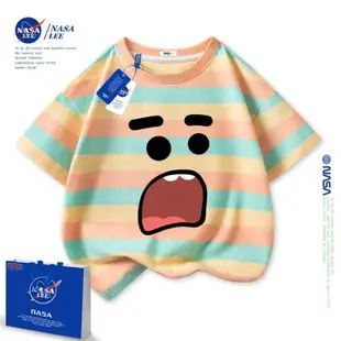 NASA男童t恤短袖夏季薄2023新款純棉中大童兒童男孩夏裝女童半袖
