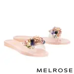拖鞋 MELROSE 繽紛絢麗珍珠花朵平底拖鞋－粉