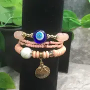 4 PC Handmade Bohemian Beaded Stackable Stretch Bracelet Set New Free Ship 9733