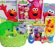 NEW elmo EASTER GIFT BASKET TOY BOOK LOT BATH TUB TOYS ACTION FIGURE PLAY SET