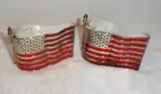 GODINGER SILVER PLATE FLAG SALT AND PEPER SHAKERS NIB abt 3 1/4 x 2 1/2 x 1 1/4