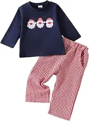 [Generic] Cute Kid Fall Cute Santa Printed Top Plaid Pants Set Baby Girl Clothes Bundles