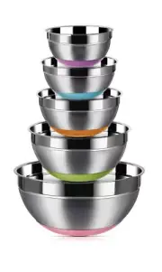 Stainless Steel 5 Mixing Bowls Set Nesting Storage Colorful Silicone Flat Base