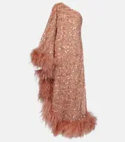 [Taller Marmo] Taller Marmo Ubud feather-trimmed sequined gown AU 4 pink