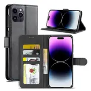 For Apple iPhone 15 Plus SupRShield Wallet Leather Card Holder Flip Protective Shockproof Case Cover (Black)