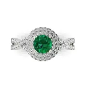 1.40 ct Round Cut halo Emerald Stone Promise Engagement Ring 14k White Real Gold