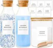 3 Pack Laundry Pods Container & Laundry Detergent Organizer, Large Glass Laundry Room Organization and Storage Jars with Lids, Labels & Scoops for Powder, Detergent, Scent Booster Beads