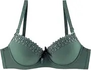 [Generic] Women's Push-Up Underwire Bra - Glossy Lace Sexy Cute Thin Underwear for Small Chest, Non-Removable Padded Sports Bra (Green-A, L)