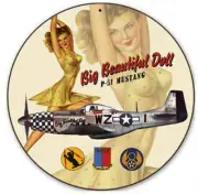 Big Beautiful Doll P-51 Mustang Metal Sign 14" Round Metal Sign