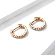 Solid 925 Sterling Silver Sparkling Zircon Rose Gold Huggie Earrings