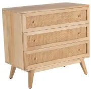 Olearia Storage Cabinet Buffet Chest of 3 Drawer Mango Wood Rattan Natural