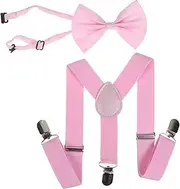[Generic] Children Braces Boys Girls Universal Red 3 Clip Y-Back Bowknot Set Kids Suspender Pants Accessories Two Piece Set