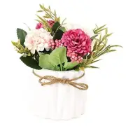 Artificial Hydrangea Bouquet with Small Ceramic Vase Fake Silk Variety White