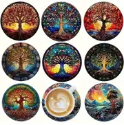 8pcs Life Tree Art Wooden Coaster Set
