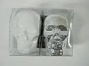 Stokes White And Silver Skulls Salt And Pepper Shakers Set Ceramic FREE SHIPPING