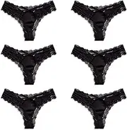[Cinvik] Womens Thong Underwear Sexy Panties Black Thongs Black Comfortable Undies Wine Red Ladies Underwear Pack, 6pcs-black, Large