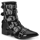 WARLOCK-70 Block Heel Pointed Toe Calf High Boot with Back Zip