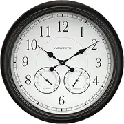 AcuRite 75473 24-inch Weathered Black Wall Clock with Thermometer and Hygrometer