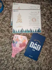 8 PC BUNDLE OLIGHT XMAS WOOD ORNAMENT, STICKERS, BRACELET, XMAS CARDS & MORE