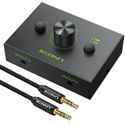 2 Ports 3.5mm Stereo Audio Selector Box with 3.5mm Audio Cable Support 1 in 2...