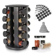 Black Countertop Rotating Spice Rack, Empty 20-Jars Revolving Black-20jars