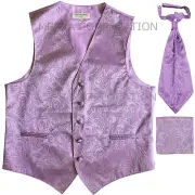 New Men's Paisley Tuxedo Vest Ascot Cravat Hankie set Lavender wedding formal